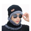 head & neck cap beanies combo woolen winter beanie cap with neck warmer muffler for men and women dark blue