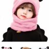 kids winter panda wool cap with neck warmer – warm and cozy cartoon panda design baby cap for winter protection (random color)