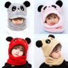 kids winter panda wool cap with neck warmer – warm and cozy cartoon panda design baby cap for winter protection (random color)