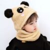 kids winter panda wool cap with neck warmer – warm and cozy cartoon panda design baby cap for winter protection (random color)