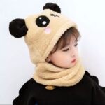 kids winter panda wool cap with neck warmer – warm and cozy cartoon panda design baby cap for winter protection (random color)