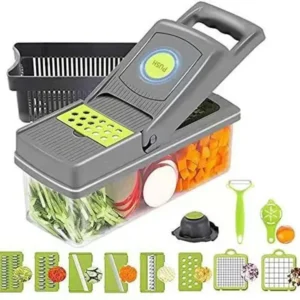 16-In-1 Multifunctional Vegetable Chopper & Slicer With Colander Basket And Storage Container – Heavy-Duty Food Cutter & Dicer For Onion, Potato, Carrot, Garlic & More 16 in 1 multifunctional vegetable chopper & slicer with colander basket and storage container – heavy duty food cutter & dicer for onion, potato, carrot, garlic & more