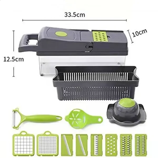 16 in 1 multifunctional vegetable chopper & slicer with colander basket and storage container – heavy duty food cutter & dicer for onion, potato, carrot, garlic & more