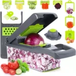 16 in 1 multifunctional vegetable chopper & slicer with colander basket and storage container – heavy duty food cutter & dicer for onion, potato, carrot, garlic & more