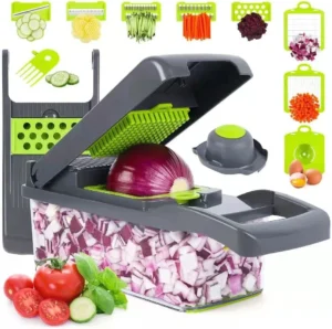 16-In-1 Multifunctional Vegetable Chopper & Slicer With Colander Basket And Storage Container – Heavy-Duty Food Cutter & Dicer For Onion, Potato, Carrot, Garlic & More 16 in 1 multifunctional vegetable chopper & slicer with colander basket and storage container – heavy duty food cutter & dicer for onion, potato, carrot, garlic & more